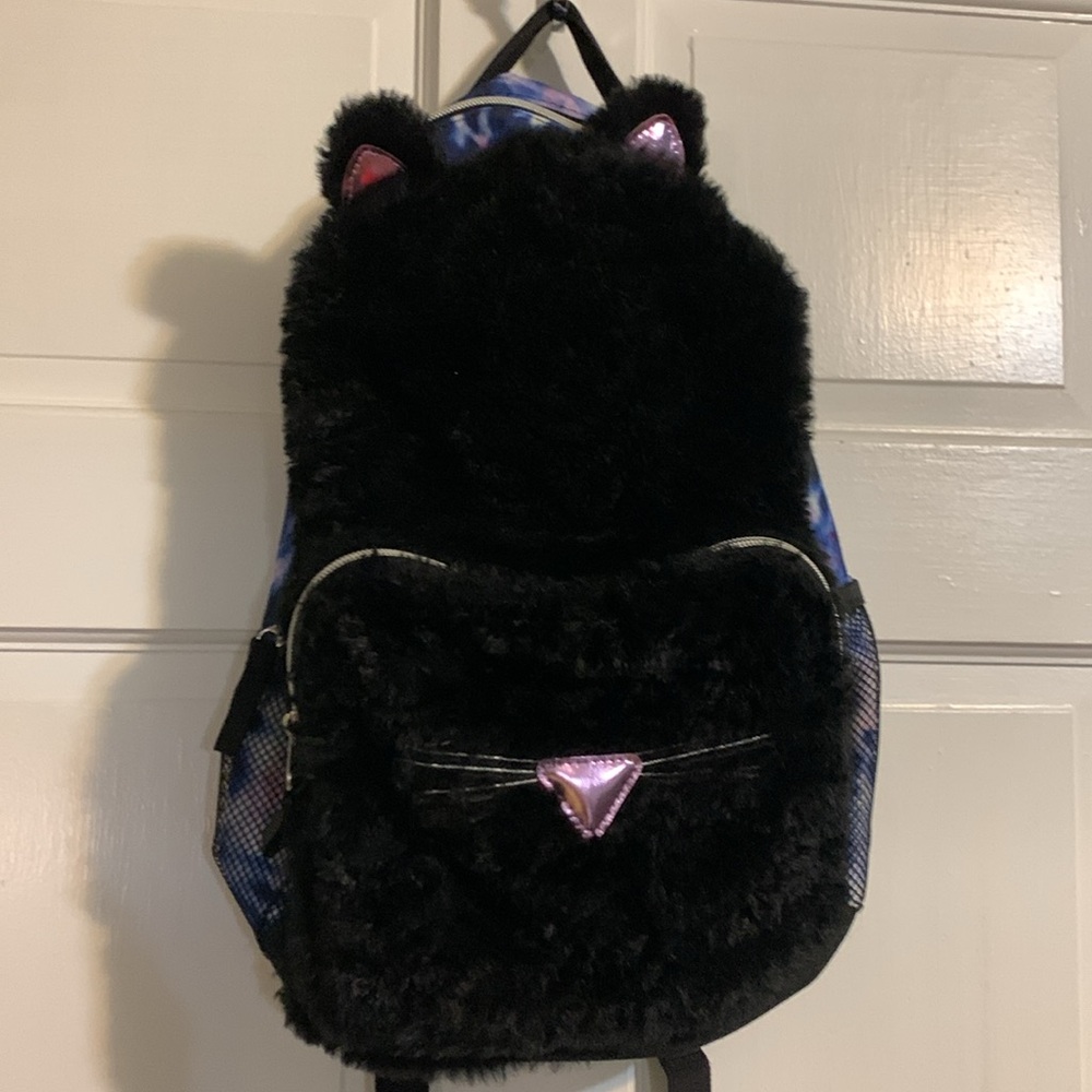 Furry Kitten Kids Backpack in Black from Claire’s